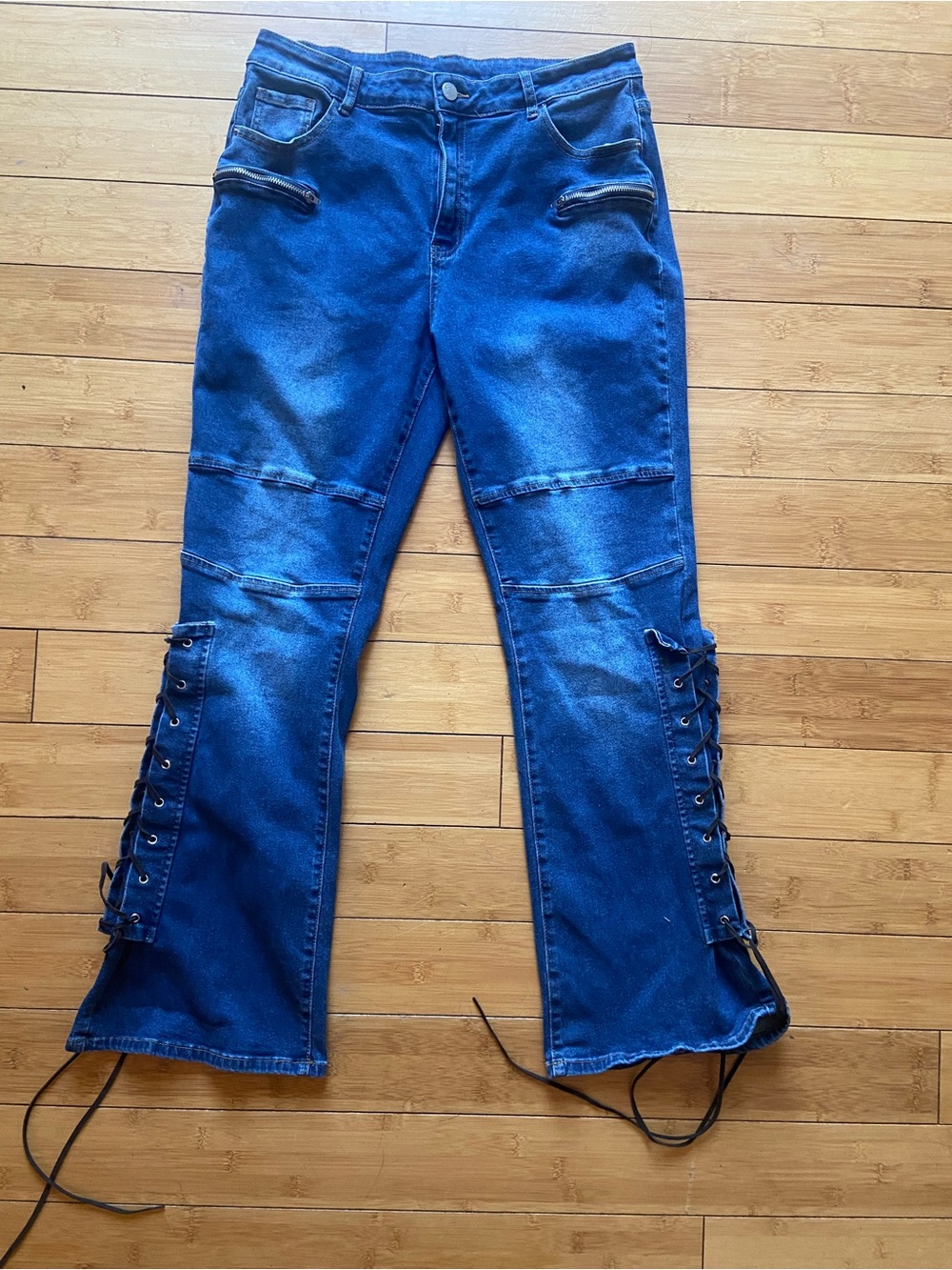 Lace-Up Flare Jeans